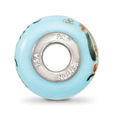 Ster.Silver Reflections Blue Hand Painted Wisdom Owl Fenton Glass Bead